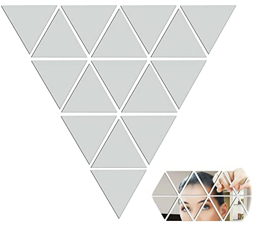 xtemtoamz Specchio Autoadesivo Triangolo Piastrelle Decorazione - Flessibile Acrilico Diy Per Scuola Cucina Bagno Soggiorno Ufficio Murale Decorazione, 8,5 x 8,5 cm, 20 Pezzi, Argento
