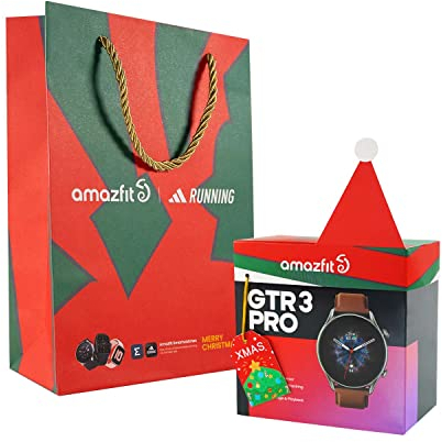 Amazfit Sacchetto Regalo Natale, Borsa Carta con Manico per Natale per Smartwatch GTR 3 Pro, GTS 3 con Cappello Personalizzato per Confezione Regalo di Natale e Biglietto di Auguri - 26,9x18x8cm