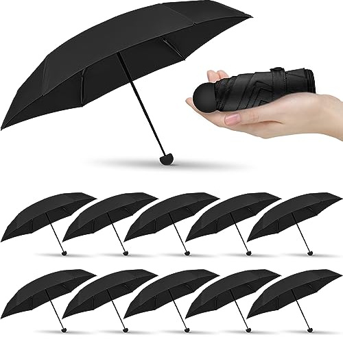 Sweetude 12 Pcs Travel Mini Umbrellas for Purse Bulk Folding Compact Lightweight Windproof UV Pocket Collapsible Umbrella for Kids Backpack Rain Wedding Party Women Girls(Black)