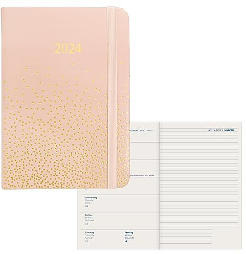 Idena 11055 - Terminkalender 2024, DIN A6, Sparkle puder, 192 Seiten, 1 Woche auf 1 Seite, Agenda, Wochenplaner