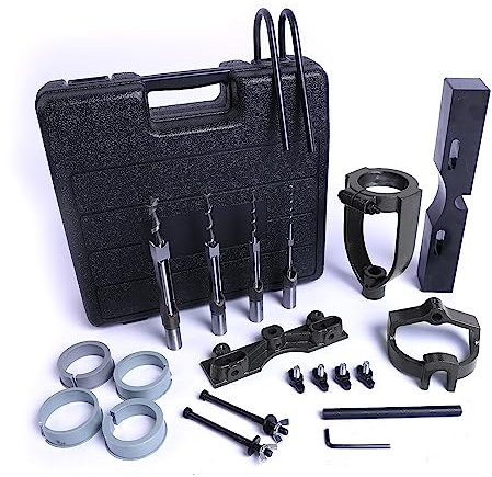 LNROE-K Mortising Attachment for Drill Press, Mortise and Tenon Tools, 4 Model Drills Square Hole Chisel Set, Drill Press Mortising Attachment Kit, Woodworking Mortise Bench Drill Locator Set