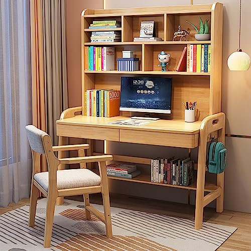 JHLP Kindertisch – Massivholz höhenverstellbarer Schreibtisch mit Stall und Schublade – ideal für Zuhause und Schule – Kinder-Schreibtisch Arbeitsplatz