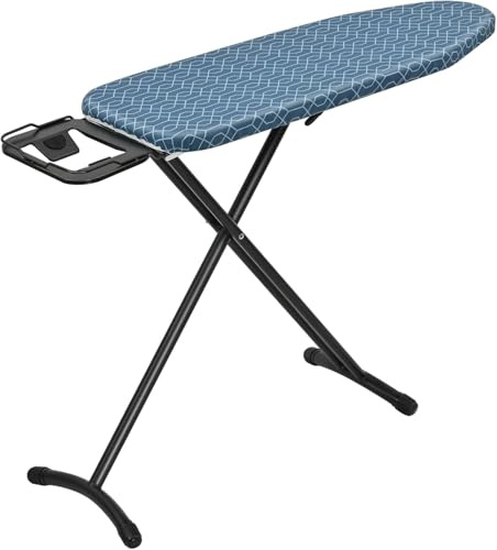 Foldable Ironing Board with Iron Rest, Extra Thick Cotton Cover & 7mm Felt Padding, Space Saving Compact Design, Adjustable Height, Lightweight Steel Frame, 116.5x33cm
