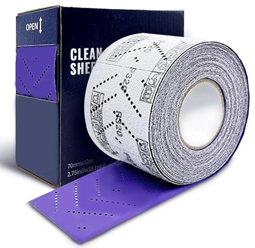 Rollo de hoja abrasiva con múltiples agujeros, rollo de papel de lija automotriz, rollo de hoja de arena limpia para carpintería, reparación de carrocería de automóviles, 70 mm x 12 m, grano 400