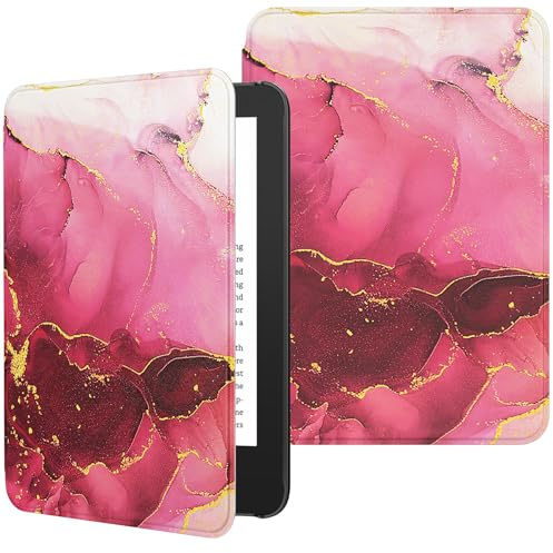 MoKo Hülle für 6 Kindle (11. Generation, 2024/2022) & Internationale Version, Leichte Schutzhülle mit Auto Schlaf/Wach Funktion Smart Cover für Kindle 2024 11. Generation e-Reader, Marmor Rose lila