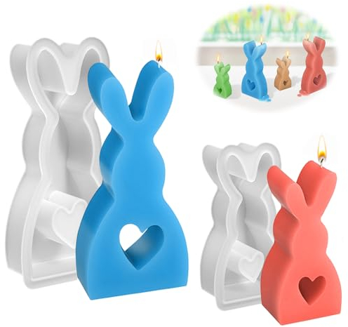 2 Stampi in Silicone per Conigli Pasquali, Stampo per Candele in Silicone Coniglio, Stampi in Silicone per Pasquale, Coniglietto di Pasqua Stampo Portacandela, per gesso, candele di cera di soia