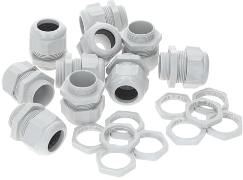 Lot de 10 presse-étoupes Kalitec M20 en plastique de 8,0 à 14 mm - Zone de serrage - Contre-écrou M20 en plastique gris clair - Passe-câbles étanches