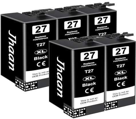 Jhaan 27 XL Multipack 27XL Druckerpatronen Schwarz Kompatibel für Epson 27XL für Epson WF 3620 Druckerpatronen Workforce WF-3640 WF-7720 WF-7710 WF-7610 (5er-Pack)