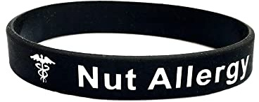 Nut Allergy Wristband Medical Alert ID Bracelet Black White Men's Ladies Adults Silicone Band (1 Band Only - Black)