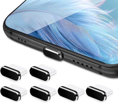 AOZUO 6 stycken USB C dammskydd, USB C skyddskåpa, dammskydd USB C skydd typ C port kontakt anti-damm täckkåpor laddningsport skydd port lock skydd typ C metall dammskydd stopp