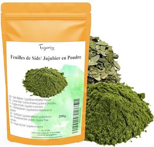 200g Foglie di Sidr/Giuggiolo Macinate - Polvere di Giuggiolo - Aroma e Gusto intenso - 100% Naturale, Puro e Senza Additivi - TazarinLtd