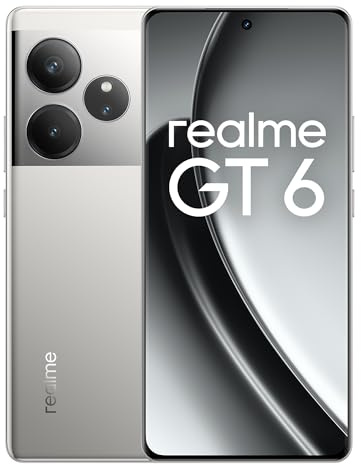 Realme GT6 Smartphone 5G 12+256GB, Processore Snapdragon 8s Gen3, Display Ultra Luminoso 120Hz 6.78 '' 6000nit, Fotocamera 50MP Sony LYT-808, Batteria 5500mAh, NFC, Dual SIM, Argento(Senza Adattatore)