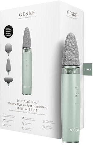 GESKE Electric Pumice Foot Smoothing Multi-Pen | 8 in 1 | Elektrische Fußfeile | 3 Bimsstein-Aufsätze | Weiche Füße | Effektive Hornhautentfernung | Handliches Design |Für Dein Pediküre-Set