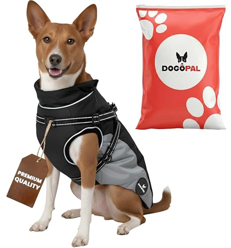 DOGOPAL Abrigo Impermeable para Perros con Arnés Integrado – Chaqueta Reflectante, Cortavientos y Cálida para Perros Pequeños, Medianos y Grandes (Gris, 55)