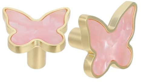 jojofuny Butterfly Cabinet Knobs 2 Pack Single Hole Drawer Pulls Pink Zinc Alloy Handles for Kitchen Wardrobe Bathroom with Smooth Ergonomic Grip
