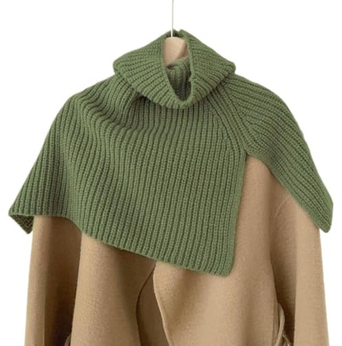 Cazqgoy Bufanda de cuello falso de punto de invierno, babero de punto, envoltura de hombro para mujer, cuello alto, cuello falso, cálido, resistente al viento, bufanda desmontable, verde, 50*50cm