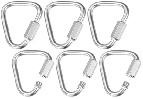 M METERXITY 6er-Pack Schnellkettenverbinder, M6 1/4 304 Edelstahl Dreieckige Verriegelungsreparaturkettenglieder für Schaukeln/Camping/Wandern/Rucksack, Drehverschluss [Silber]