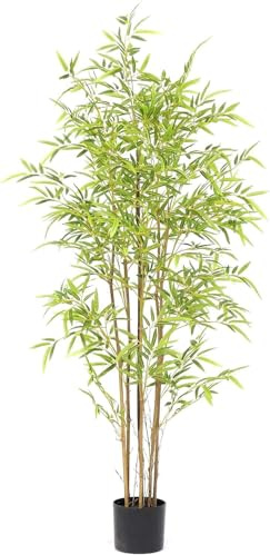 Zvezvia Kunstpflanze Bambus 150cm mit 7 Stamm aus Naturholz, Kunstbaum Groß Künstliche Pflanzen wie echt für Wohnzimmer Wohnung Balkon Büro Innendekoration