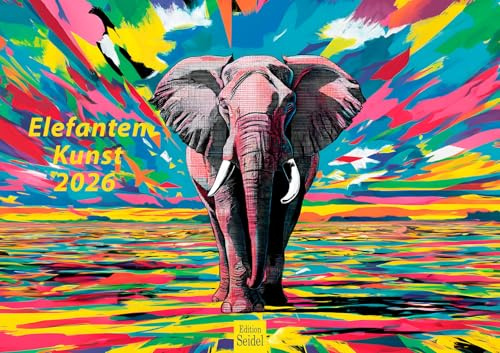 Edition Seidel Premium kalender elefanter konst 2026 format DIN A3 väggkalender djurkalender elefant modern pop konst målning stil