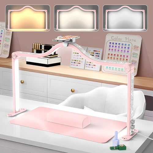 Yokilly Arc Half Moon Light: 34 Shadow-Free Half Moon Light for Desk Salon - Foldable LED Desk Lamp with Stepless Brightness for Manicurist (Pink)