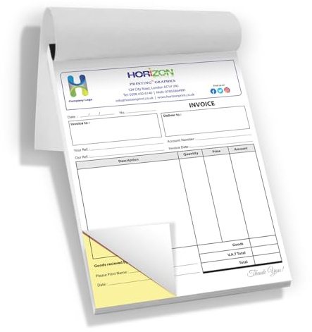 Custom Printed A4 Duplicate Garage Services Invoice Book, 50 Duplicate Sets, NCR Business Forms, Full Colour Printing