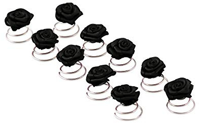 10 x Rosen Curlies - Brauthaarschmuck - Curlie - Haarschmuck | Schwarz