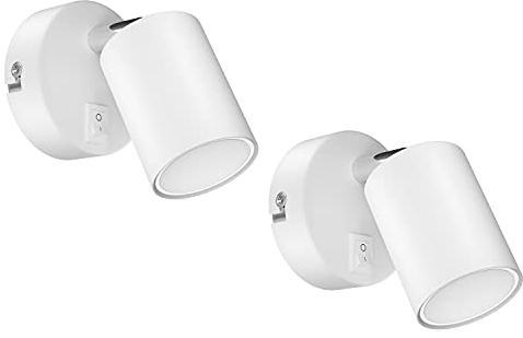 ledscom.de 2 Stück Wandspot WAIKA mit Schalter weiß matt + GU10 LED Lampe warm-weiß 3-Stufen Dimmen: je max. 500lm