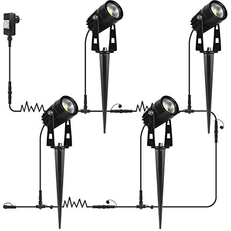 AIMHEIM 4er-Set Gartenleuchte mit Stecker, 3W LED Gartenstrahler mit Erdspieß, Warmweiß LED Strahler mit Kabel, IP65 Wasserdicht Gartenbeleuchtung Spot Außenleuchte für Garten, Terrasse, Wegen