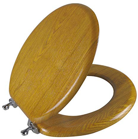 Angel Shield Toilettensitz, langlebig, Holzfurnier, natürliches Metall, Scharnier, leicht zu reinigen, kratzfest, amerikanischer Standard (rund, Eiche)