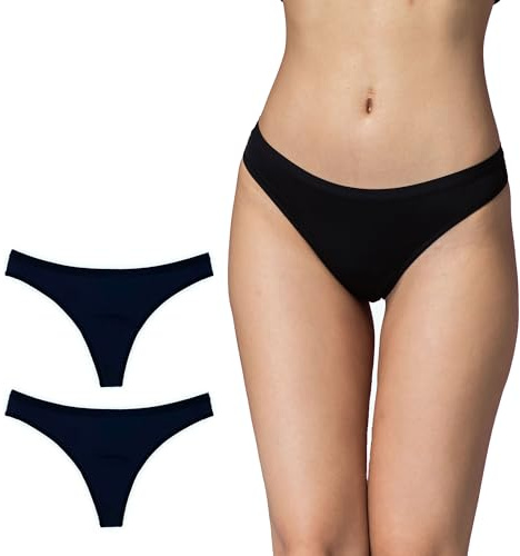 Shero Thong Period, Maternity, Postpartum Panties, Leakproof, Odor & Moisture Control Underwear for Women & Teens (US, Alpha, Medium, Regular, Regular, 2 Pack Black)