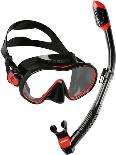 CRESSI F-Dual + Supernova Dry Combo Black/Red - Tauchmaske und Trockenschnorchel Set zum Schnorcheln und Gerätetauchen, Schwarz/Rot, Einheitsgröße, Unisex