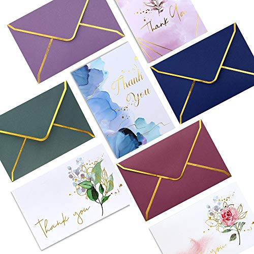 Kraftiga tackkort med kuvert – 36 pack – guld tackanteckningar i guld, 10 x 15 cm, för baby shower, bröllop, småföretag, examen, begravning, möhippa (sortiment)