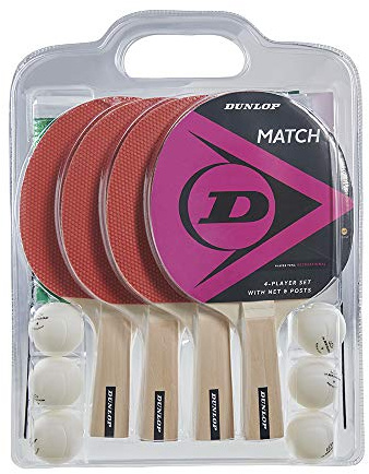 Dunlop Match 4 Player - Juego de Tenis de Mesa (Incluye 4 Raquetas, Seis Bolas y Red)