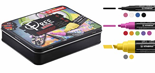 STABILO - Acrylmarker - FREE Acrylic Starter Set - 11er Pack - 4x T100, 5x T300, 2x T800C - in 11 verschiedenen Farben