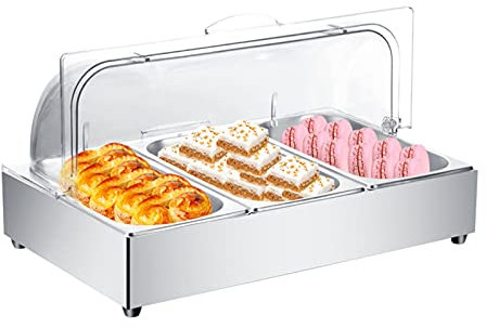 AIZYR Juego De Platos Frotadores con Tapa Superior Enrollable De Tamaño Completo, Cubierta De Exhibición De Bandeja De Panadería De Plástico Transparente,1/3 Size Pan
