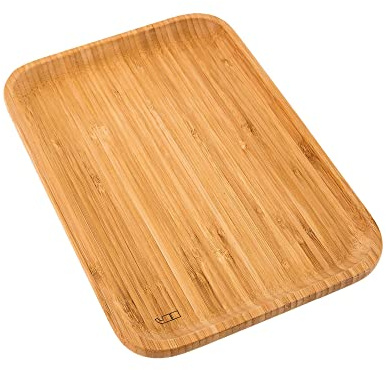 Point-Virgule Serviertablett aus Bambus, Mittel holztablett für Küche, rechteckig, 28x19x1.9cm