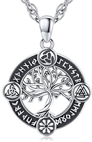 Friggem Collana Albero della vita in argento Sterling 925 con Ciondolo Albero della Vita Vichingo Amuleto Gioielli Regali per Uomo Donna, Catena in acciaio inossidabile 61 cm (A)