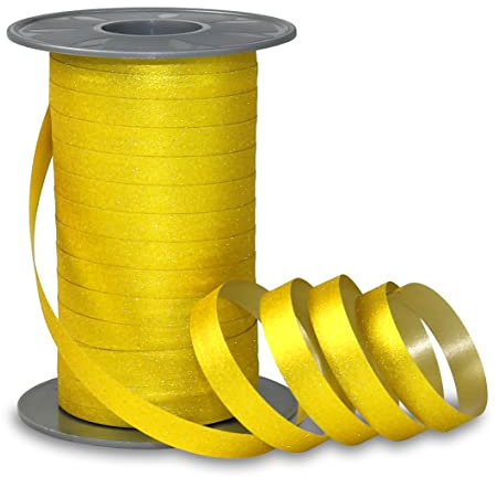 PRÄSENT POLY GLITTER Ringelband senfgelb, 100 m Geschenkband, Schleifenband in 10 mm Breite, edles Dekoband für festliche Anlässe