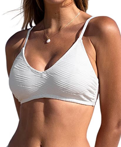 CUPSHE Bikini Top for Women Bathing Suit Criss Cross Self Tie Spaghetti Straps V Neck, S White