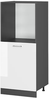 Vicco Herdumbauschrank R-Line, Weiß Hochglanz, 60 cm | Backofennische auf komfortabler Höhe · 2 Einlegeböden · Höhenverstellbare Füße · 1 Tür · Einfache Integration ✓