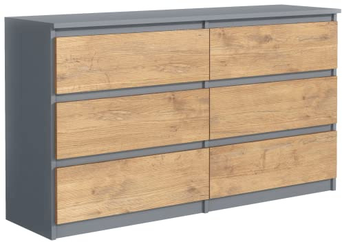 meble masztalerz Commode Chambre avec 6 Tiroirs - Meuble de Rangement pour Salon et Entrée Couloir - Spacieuse et Design - Anthracite & Lancelot - 120x39x78,5cm