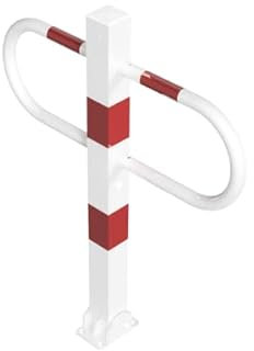 Parkplatzsperre, umlegbar per Profilzylinder, zum Einbetonieren, aus Stahl, feuerverzinkt und weiß pulverbeschichtet, Gesamtbreite 800 mm, Überflur 900 mm