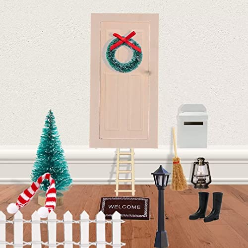 12 Stück Wichteltür Zubehör Weihnachten, Weihnachtswichtel Tür Set, Holz Wichtel Tür Deko, Puppenhaus Weihnacht Deko, Wichtel Tür Laterne Weihnachtsbaum Kranz Holzleiter Wichtelbesen, für Weihnachten