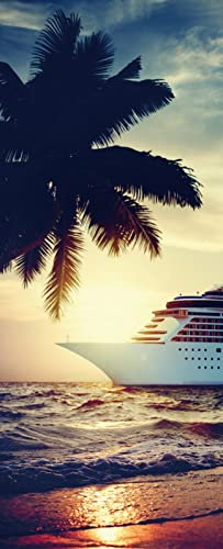 A.Monamour Türtapete Selbstklebend Türfolie Türposter 3D Ein Kreuzfahrtschiff Auf Dem Meer Mit Palme Bei Sonnenuntergang Naturlandschaft Vinyl Folie Tapete Wandbild Türaufkleber Türtattoo 90x200cm