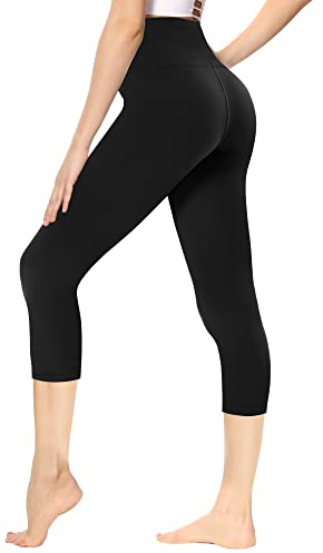 Gayhay Leggings Damen 3/4 Capri für Sport, 7/8 Sporthose High Waist Caprihose Blickdicht Leggins für Gym Yoga (Schwarz,L-XL)