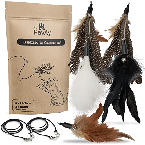 ST.PAWLY® Ersatzset für Katzenangel - Katzenspielzeug - austauschbare Anhänger - Ersatzbänder - nachhaltiges Spielzeug für Katzen - Federspielzeug für Katzen