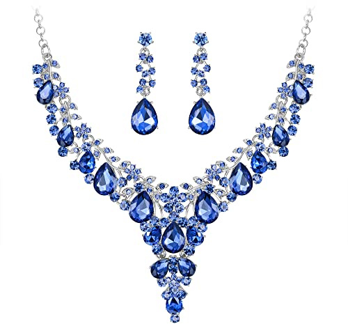 EVER FAITH Österreichisches Kristall-Schmuckset für Damen, Statement Blumen Tränen Halskette und Ohrringe Klar Silber-Ton