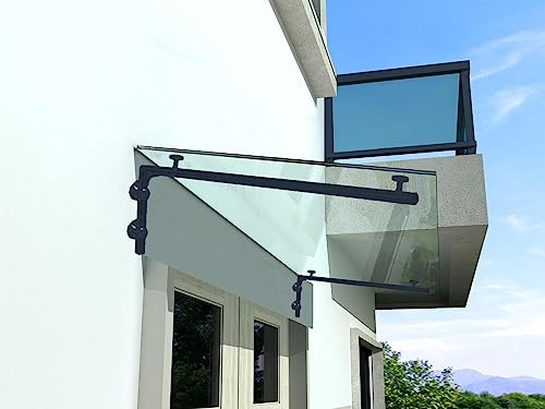 BuyLando.Shop - (Typ-7016) Glasvordach VSG Türdach Hausdach Pavillion Pergola Überdachung inkl Ral7016 Halter (L-Träger, 200x90cm Klarglas)