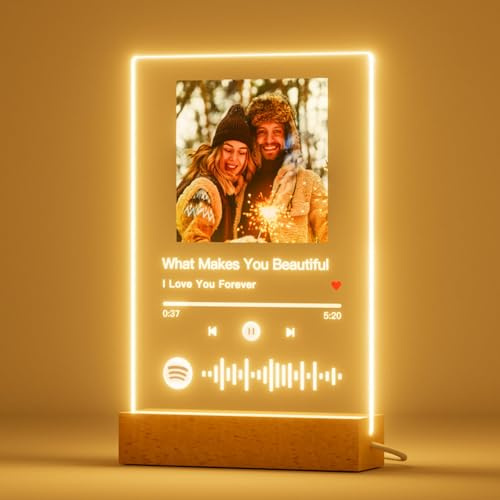 iDIY Spotify Glas personalisiert mit Foto LED - Song cover glas Bild mit Foto aus Acryl Fotogeschenke für Frauen Männer zum Jahrestag Geburtstag Valentinstag