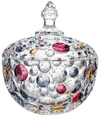 auons Söta glasburkar med lock, färgad godisburk, dekorativ kakburk, elegant handmålad godisskål kristall godisskål, nötter fruktskål mat smyckeskrin, liten fruktskål